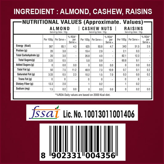 Yum Yum Festive Diwali Gift Pack of 2 - 110g each (Almond 30g, Cashew 30g, Raisins 50g) Pack of 2