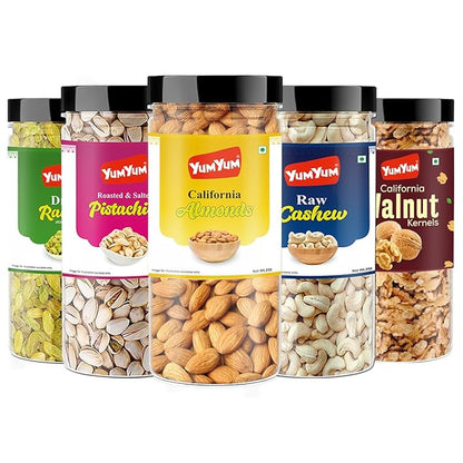 Yum Yum Almonds - Cashews - Pistachios - Raisins - Walnut Kernels (A-C-P-R-WK) Jar