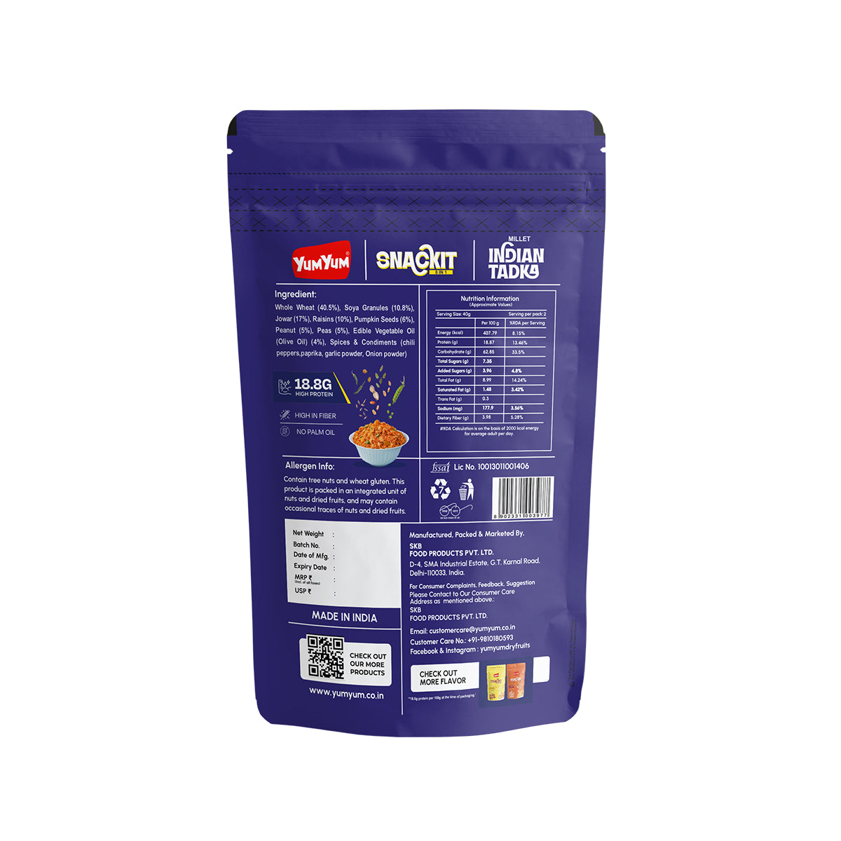 Yum Yum Indian Tadka -80g x Pack of 2 Pouch