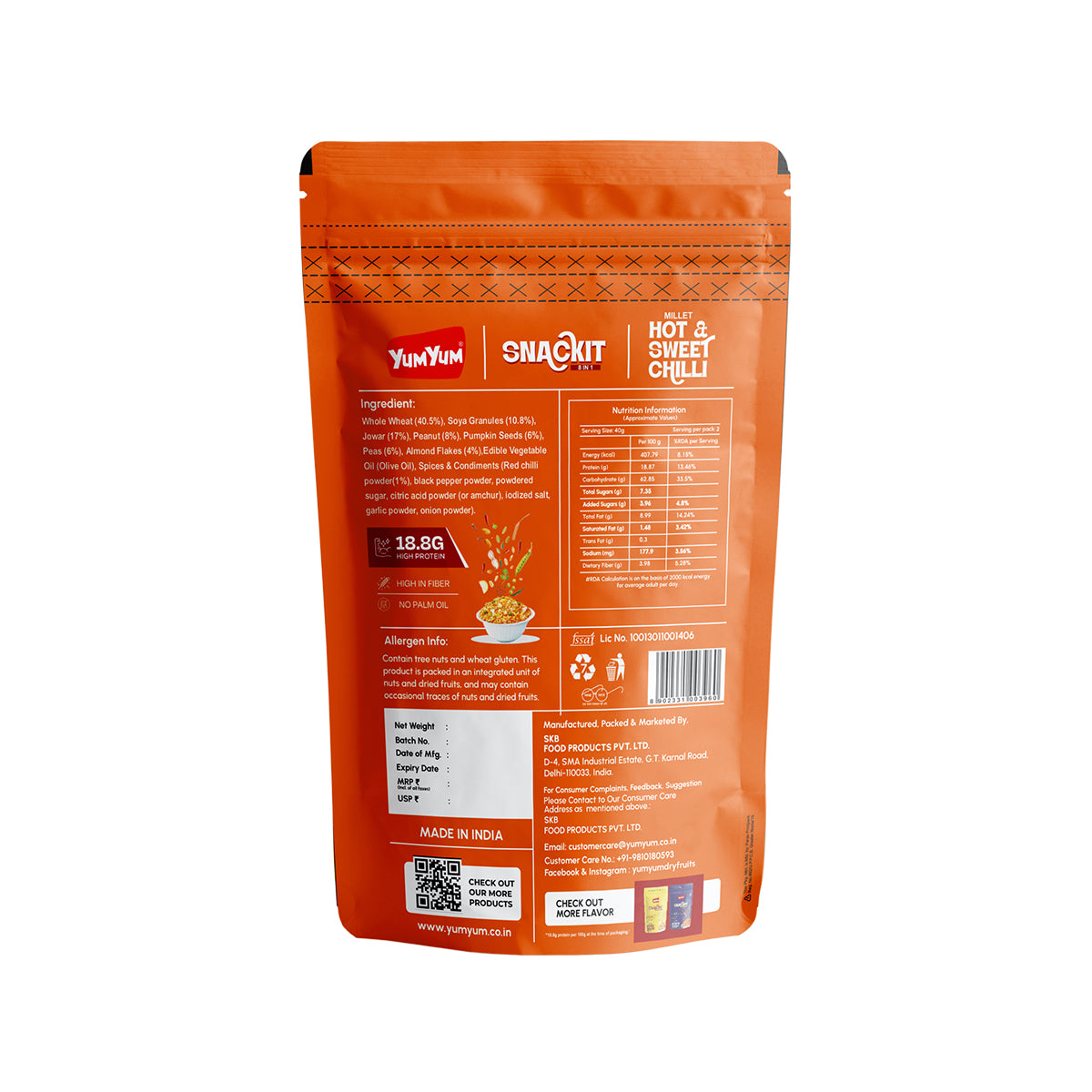 Yum Yum Hot & Sweet-Chilli Snackit-80g x Pack of 2 Pouch