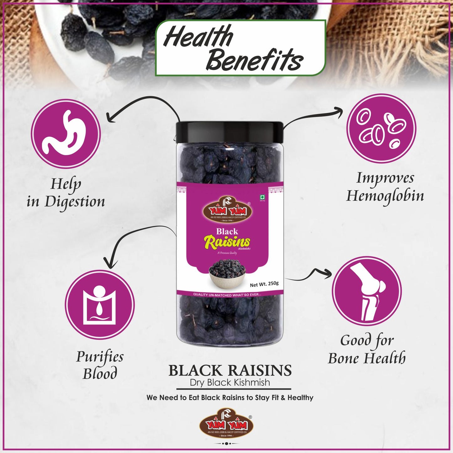 Yum Yum Black Raisins Jar