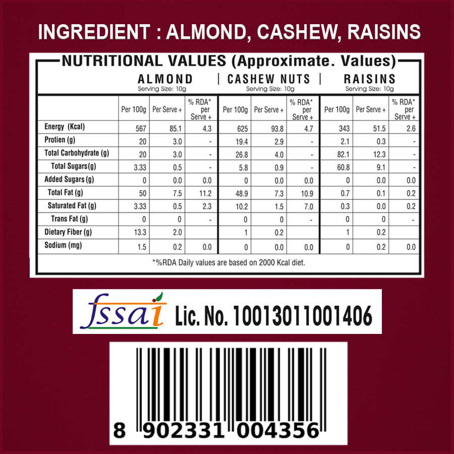 Yum Yum Festive Diwali Gift Pack of 2 - 110g each (Almond 30g, Cashew 30g, Raisins 50g) Pack of 2