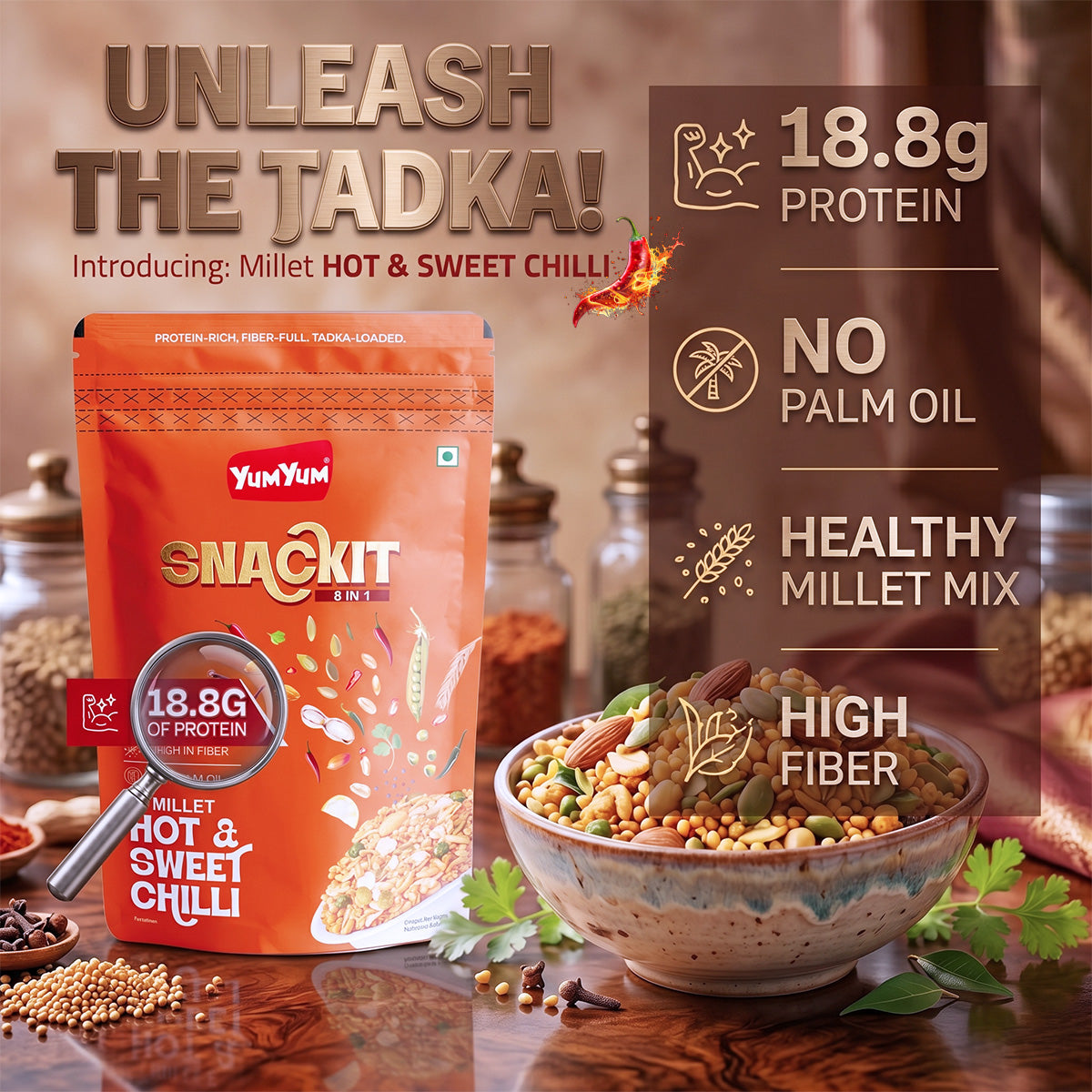 Yum Yum Hot & Sweet-Chilli Snackit-80g x Pack of 2 Pouch