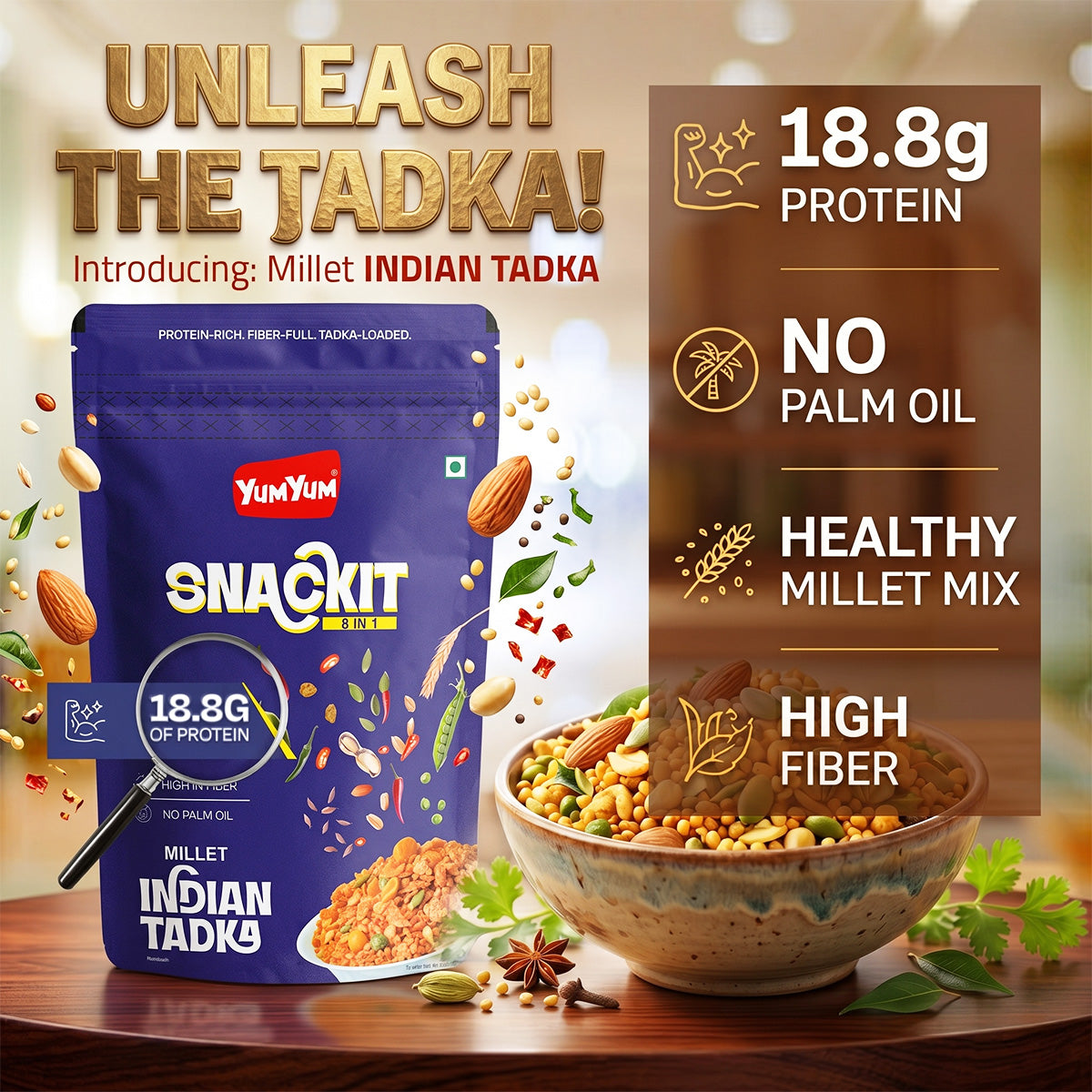 Yum Yum Indian Tadka -80g x Pack of 2 Pouch