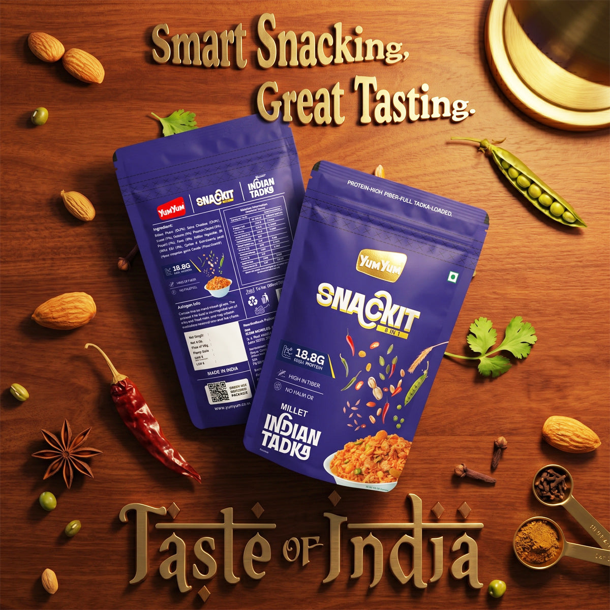 Yum Yum Indian Tadka -80g x Pack of 2 Pouch