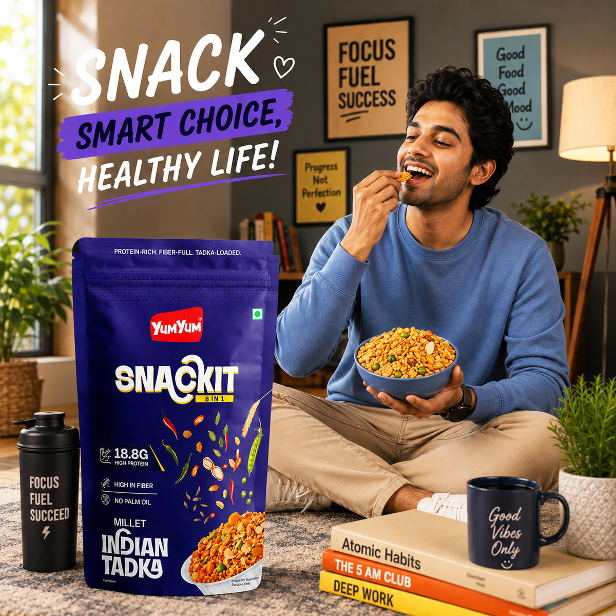 Yum Yum Snackit Healthy Millet Namkeen Combo | Indian Tadka, Hing Jeera & Hot Chilli Flavours | Crunchy Indian Snacks | Pack of 3 × 80 g