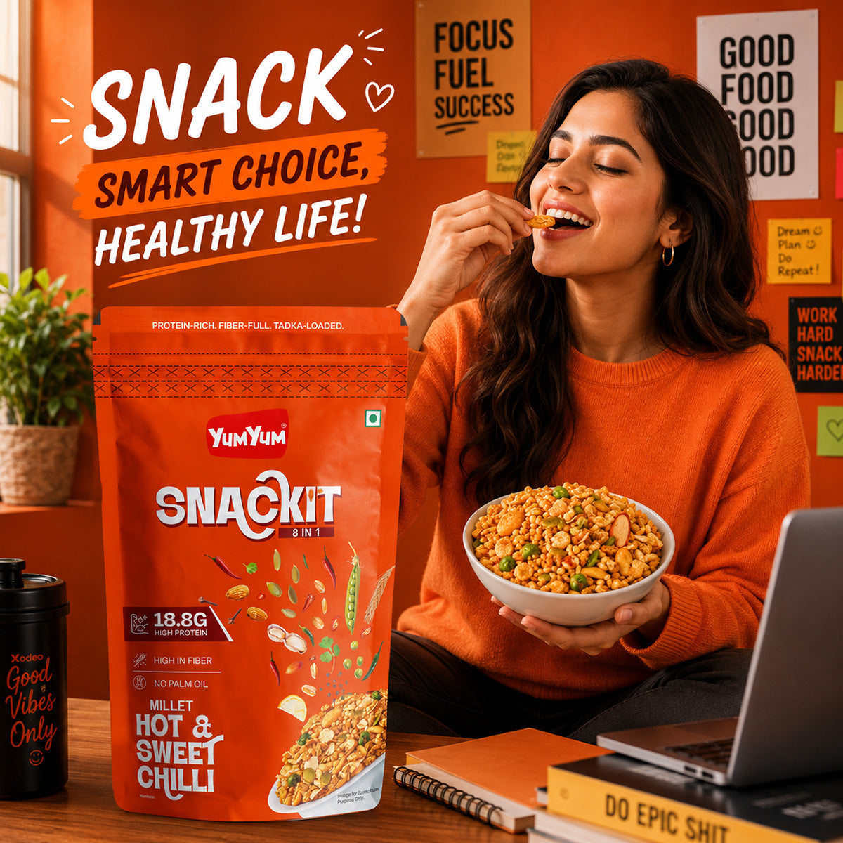 Yum Yum Snackit Healthy Millet Namkeen Combo | Indian Tadka, Hing Jeera & Hot Chilli Flavours | Crunchy Indian Snacks | Pack of 3 × 80 g