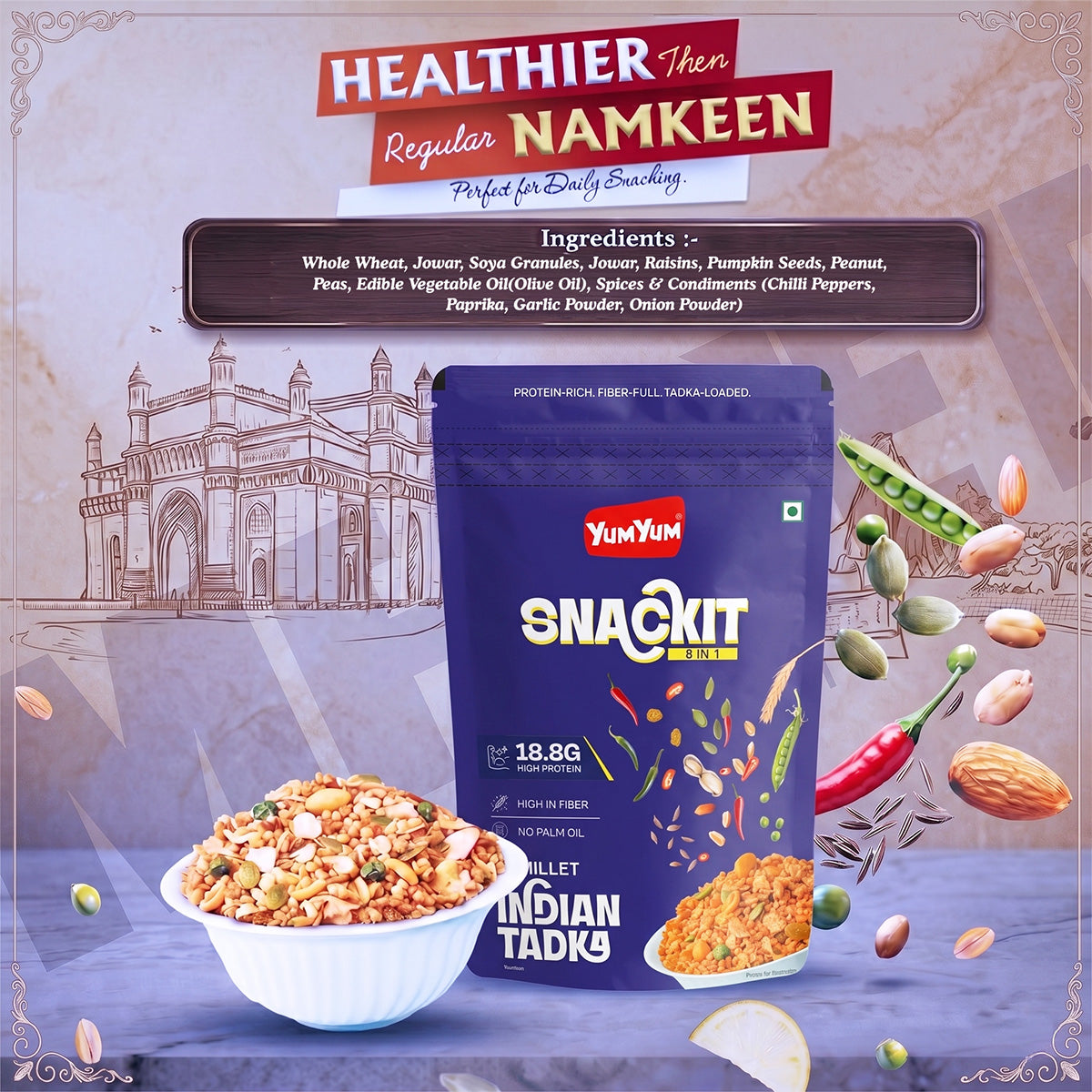 Yum Yum Indian Tadka -80g x Pack of 2 Pouch