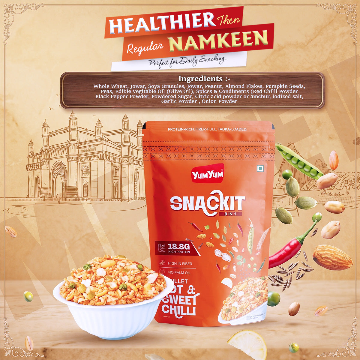Yum Yum Hot & Sweet-Chilli Snackit-80g x Pack of 2 Pouch