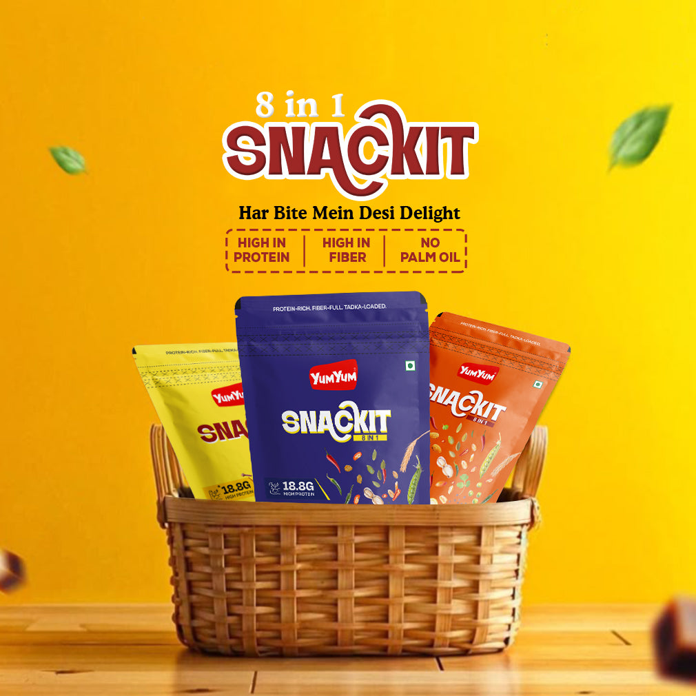 Yum Yum Snackit Healthy Millet Namkeen Combo | Indian Tadka, Hing Jeera & Hot Chilli Flavours | Crunchy Indian Snacks | Pack of 3 × 80 g