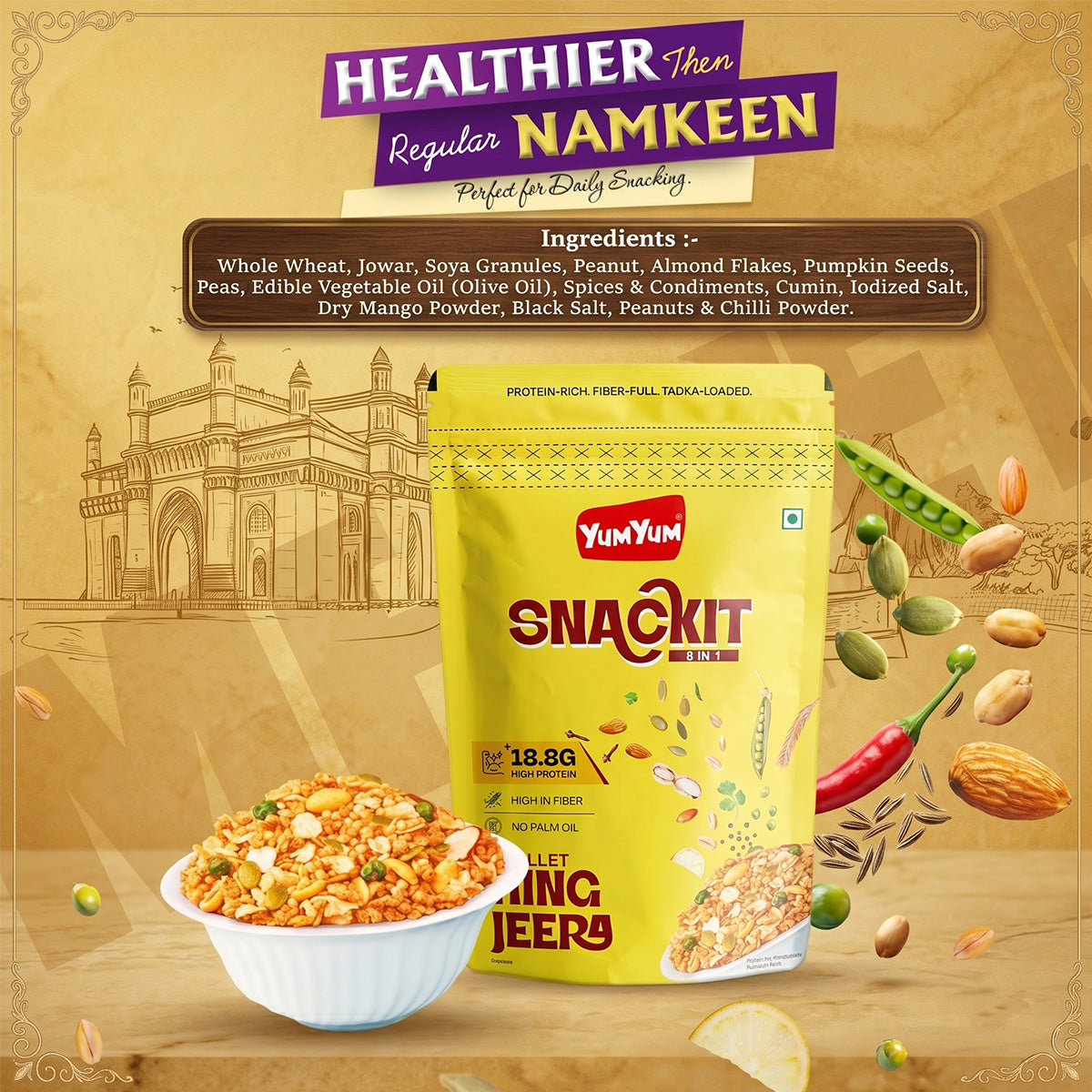 Yum Yum Hing Jeera Snackit-80g x Pack of 2 Pouch