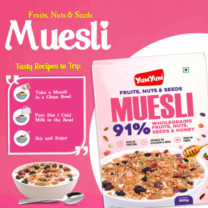 Yum Yum Fruits, Nuts & Seeds Honey Muesli 500g Box