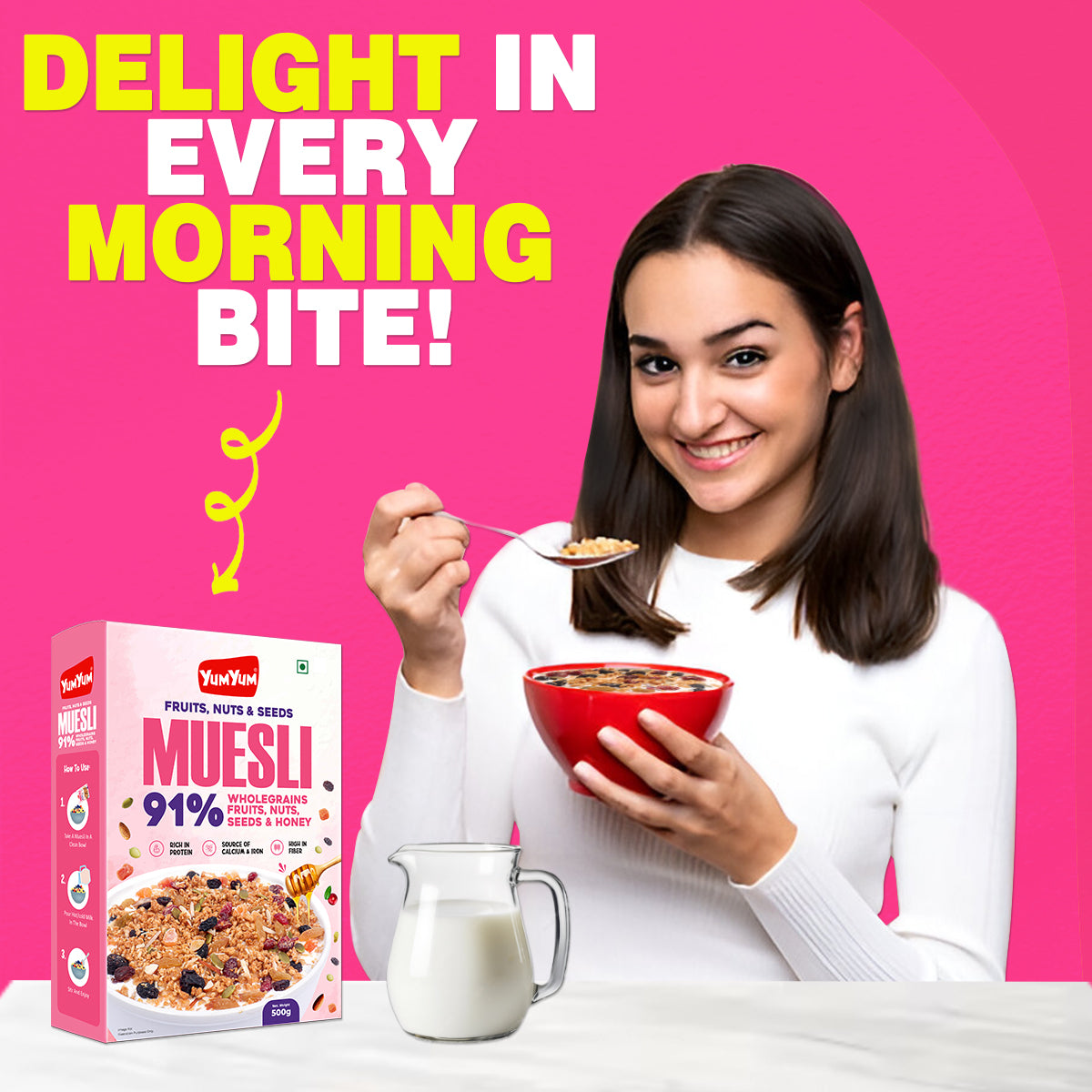 Yum Yum Fruits, Nuts & Seeds Honey Muesli 500g Box