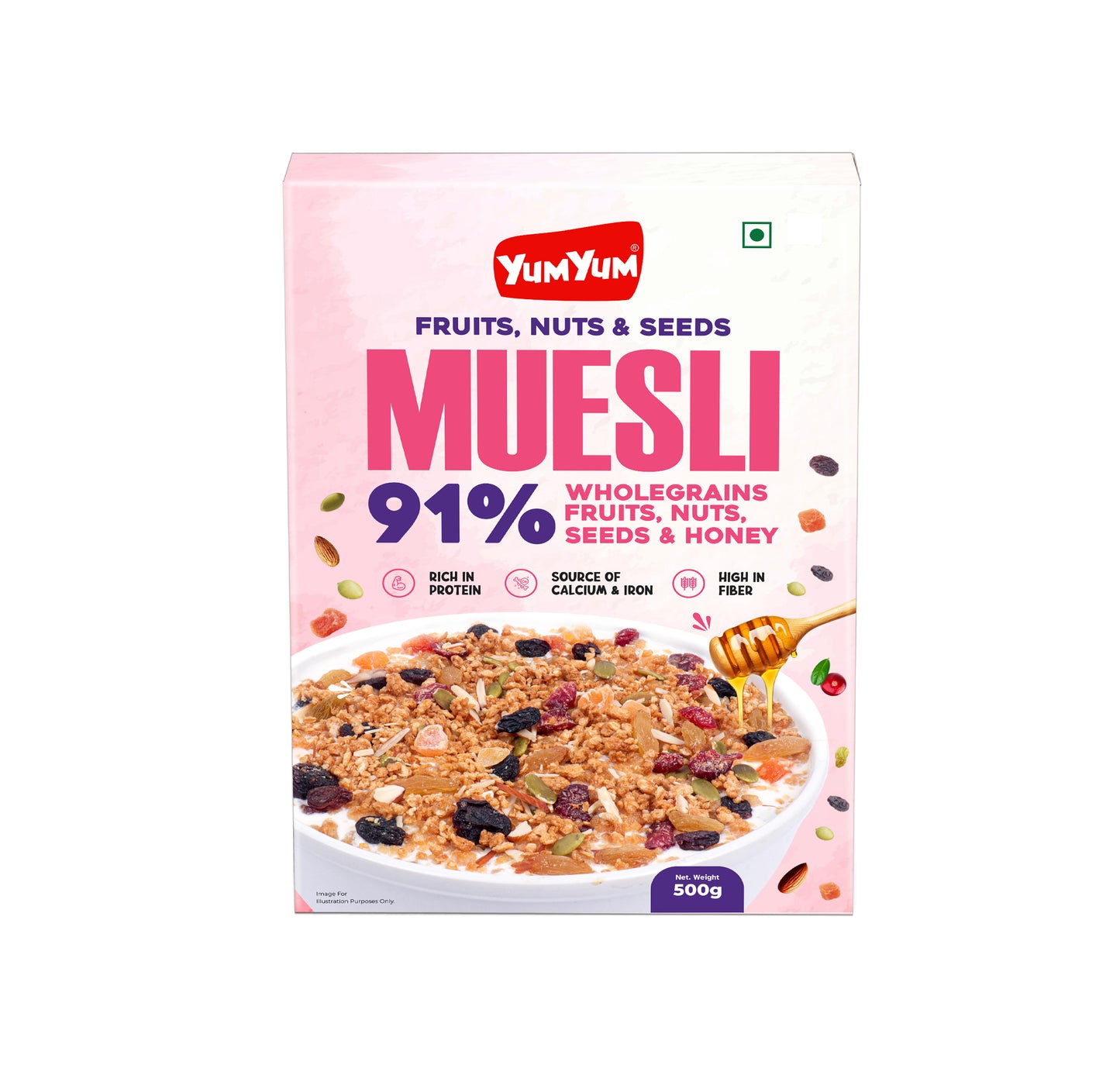 Yum Yum Fruits, Nuts & Seeds Honey Muesli 500g Box