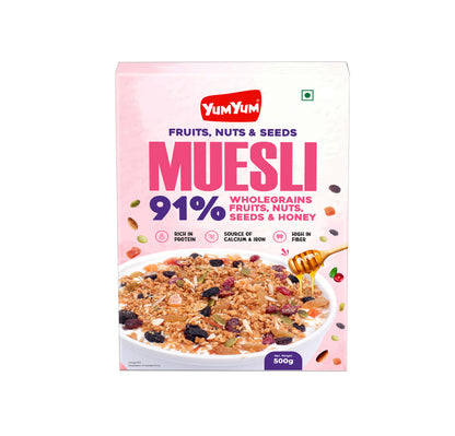 Yum Yum Fruits, Nuts & Seeds Honey Muesli 500g Box