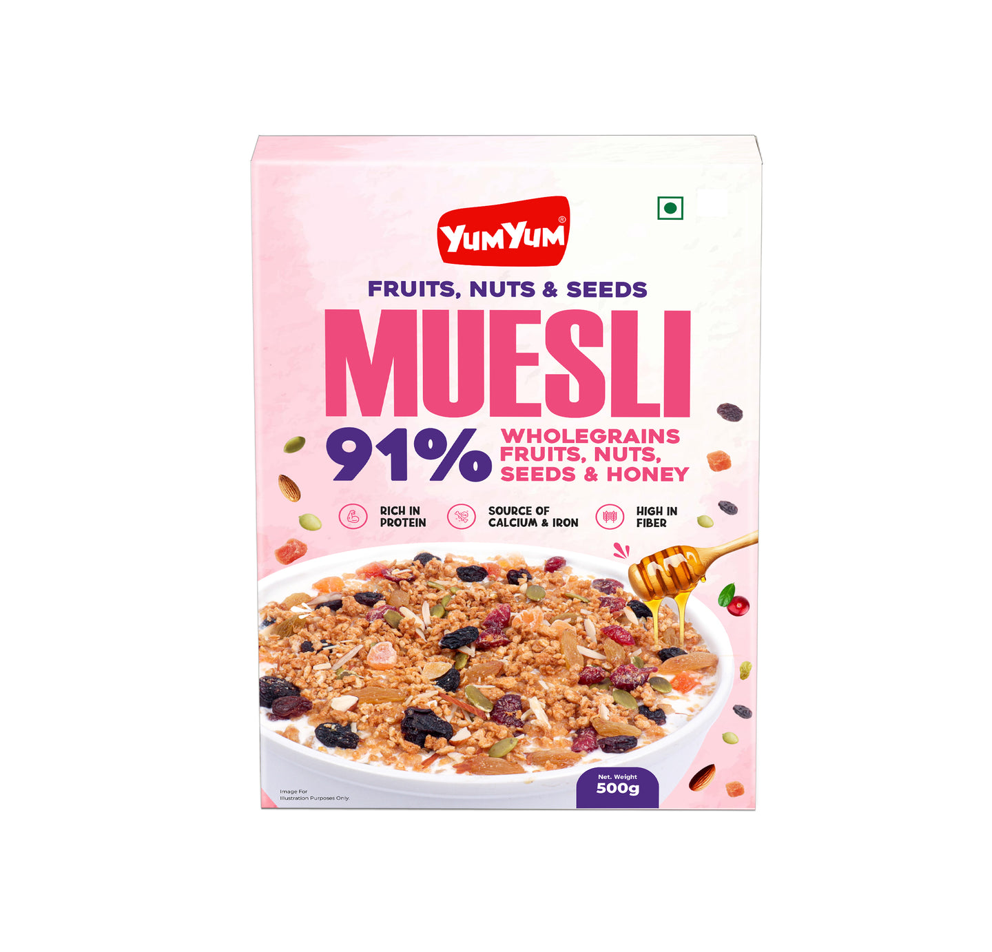 Yum Yum Fruits, Nuts & Seeds Honey Muesli 500g Box