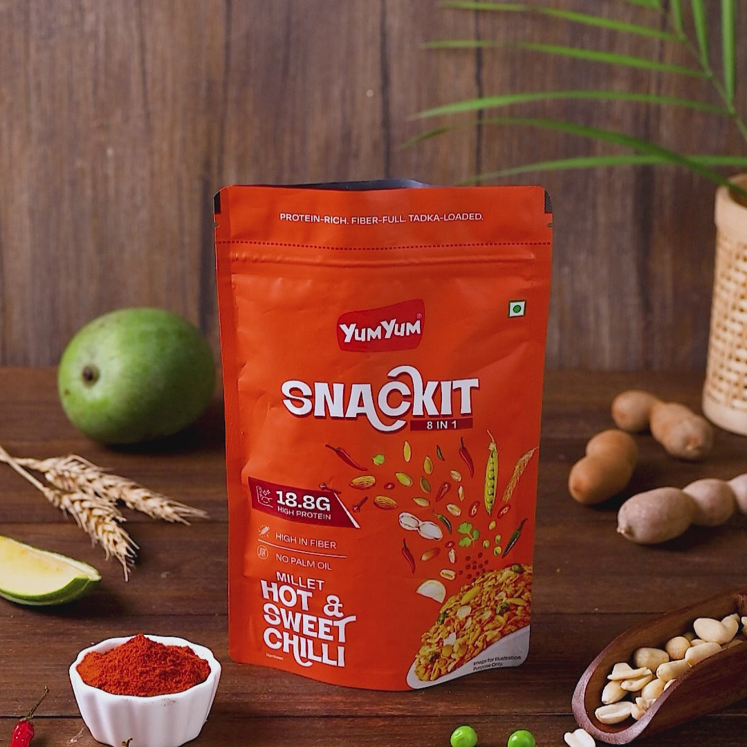 Yum Yum Snackit Healthy Millet Namkeen Combo | Indian Tadka, Hing Jeera & Hot Chilli Flavours | Crunchy Indian Snacks | Pack of 3 × 80 g